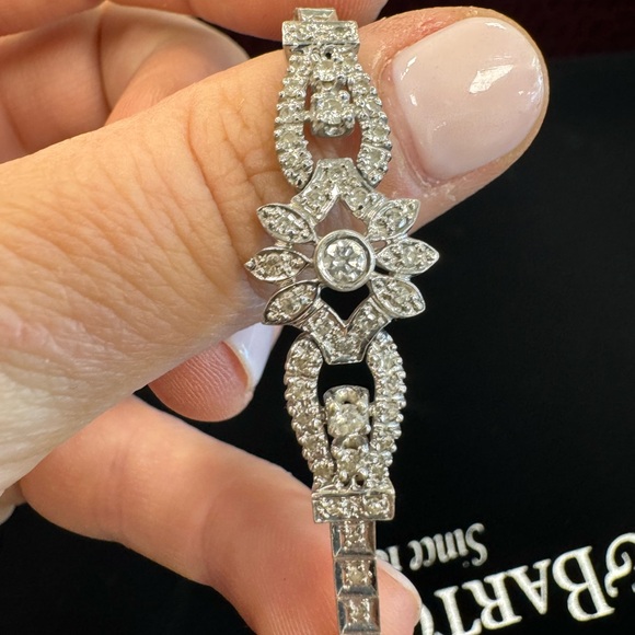 14K white gold and genuine natural diamonds vintage bracelet - Picture 3 of 17